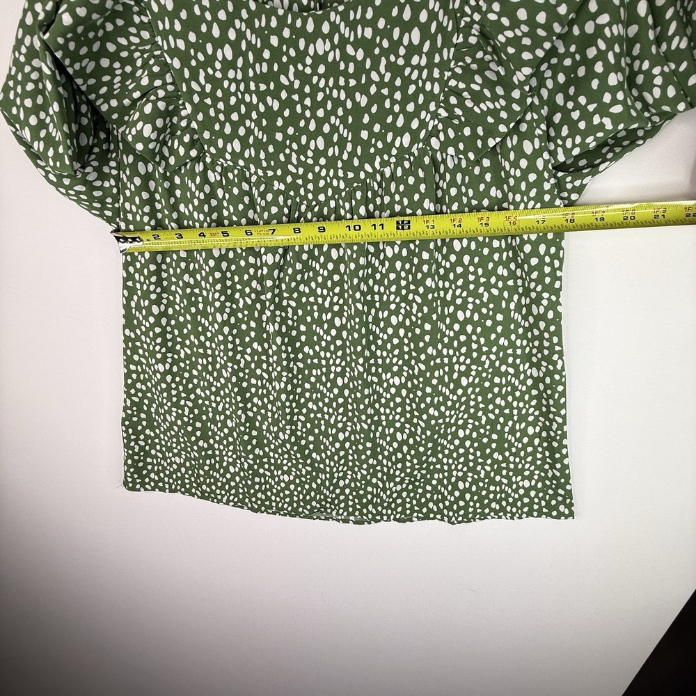 Michelle McDowell Green And White Top Long Sleeve Ruffle Top Small Button Back - Picture 3 of 9